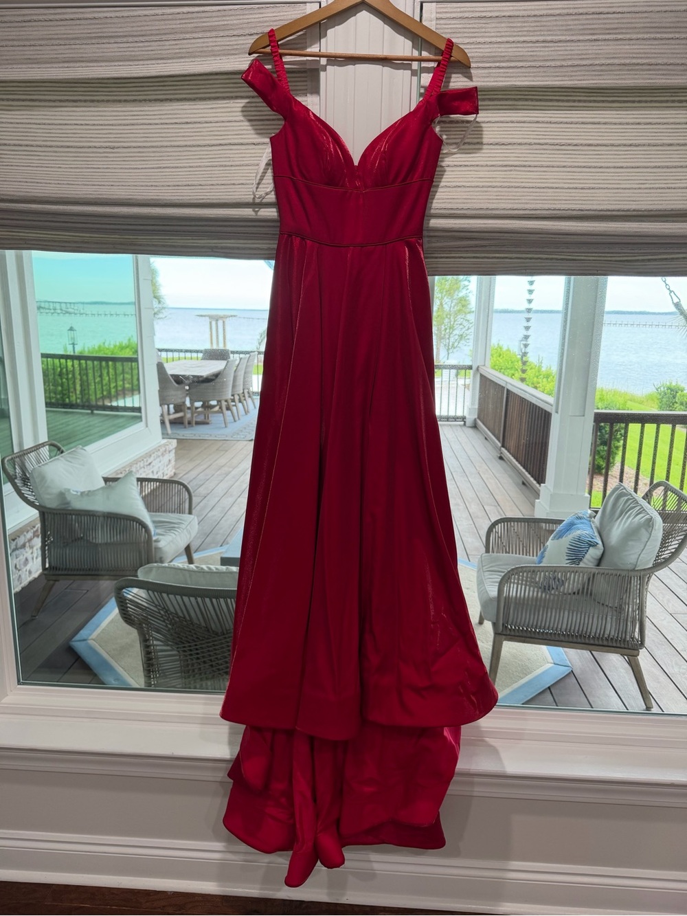 Sherri Hill off the shoulder prom dress
